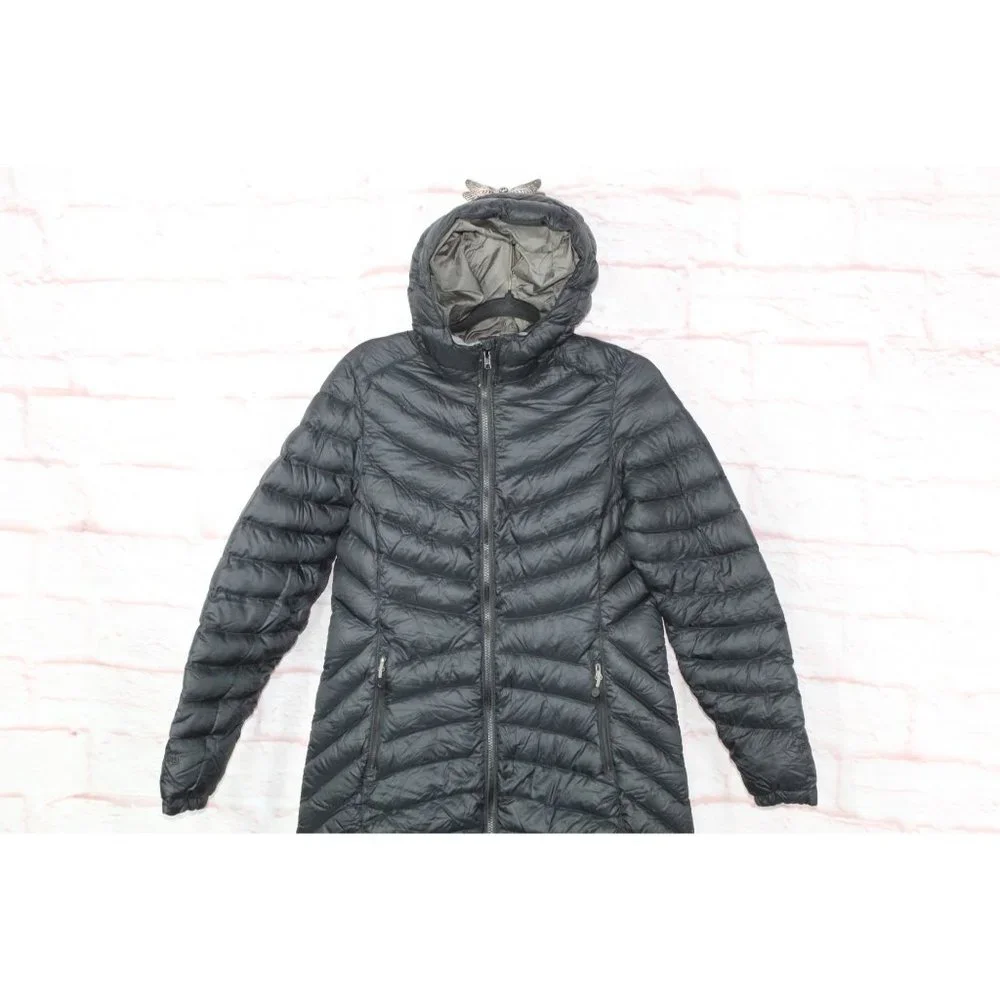 LL Bean Black Nylon Zip Hooded Ultralight Long Down Hooded Coat Size XS - Picture 2 of 12